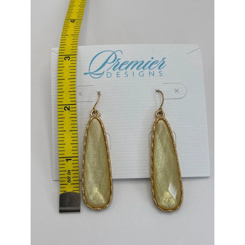Premier Designs Gold Tone Elongated Shimmer Stone Dangle Earrings New